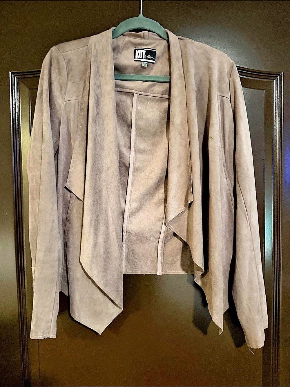 KUT from the Kloth Faux Suede Drape Front Jacket Brown Large